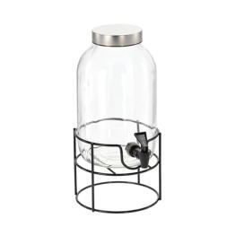 Állványos üveg italadagoló csappal és ezüst színű fedővel - 5 L