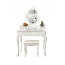 Tükrös fésülködő asztal székkel - 142 cm - Fehér