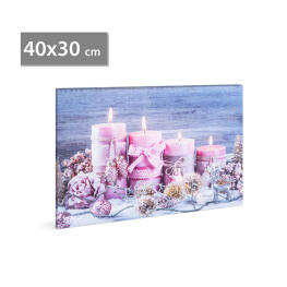 Karácsonyi LED-es hangulatkép - fali akasztóval, 2 x AA, 40 x 30 cm - rózsaszín gyertya