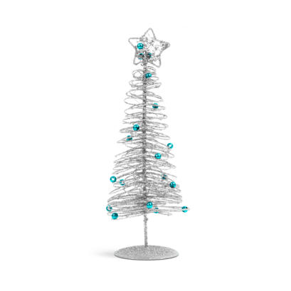 Karácsonyi, glitteres, fém karácsonyfa - 28 cm - ezüst