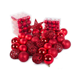 Karácsonyfadísz gömb készlet, 100 db - Piros
