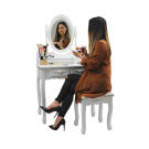 Sminkasztal tükörrel, székkel és 2 fiókkal — Fehér